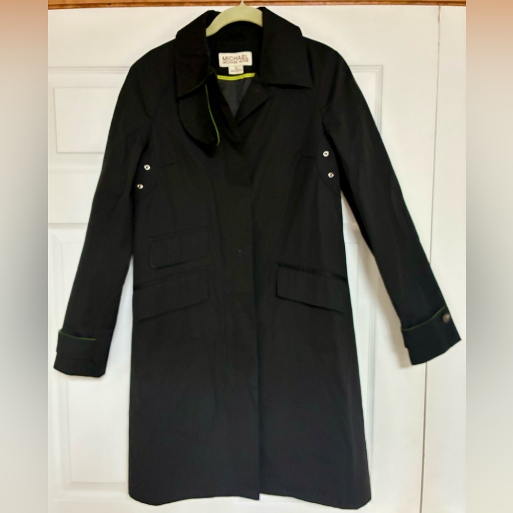 NEW Michael Kors black trench princess seamed coat jacket raincoat work wear XS